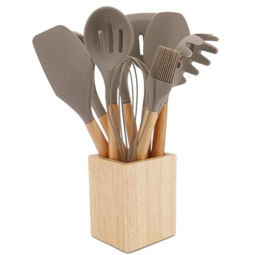 9-Piece Silicone Utensil Set with Wooden Handles