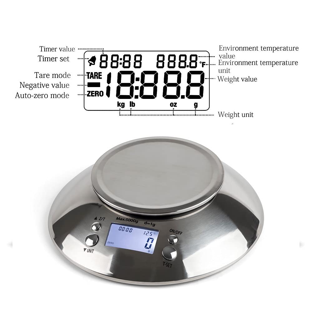 5kg Digital Scale with Bowl, Timer and Temperature Sensor