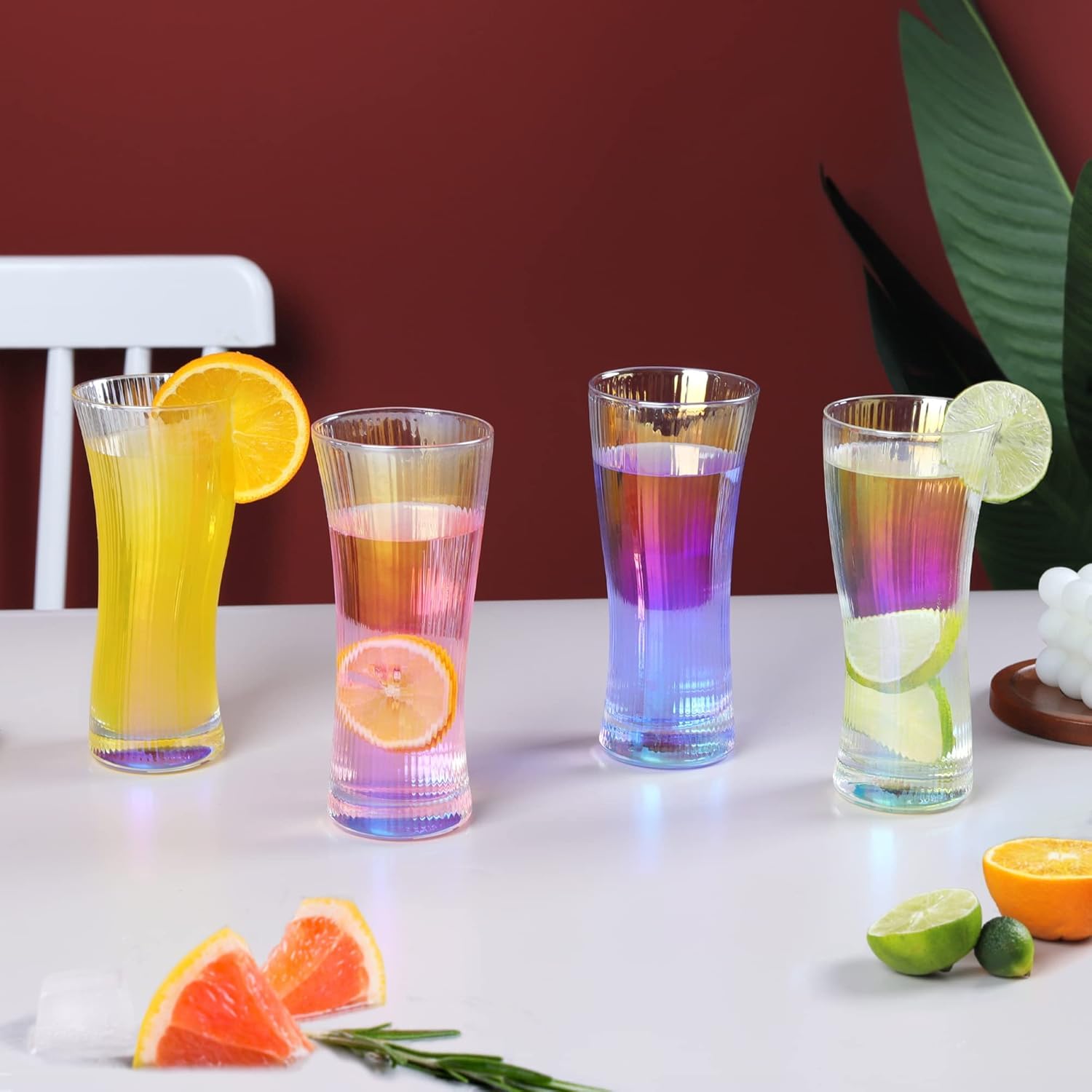Four-Piece 13.5oz Ribbed Highball Glass Set