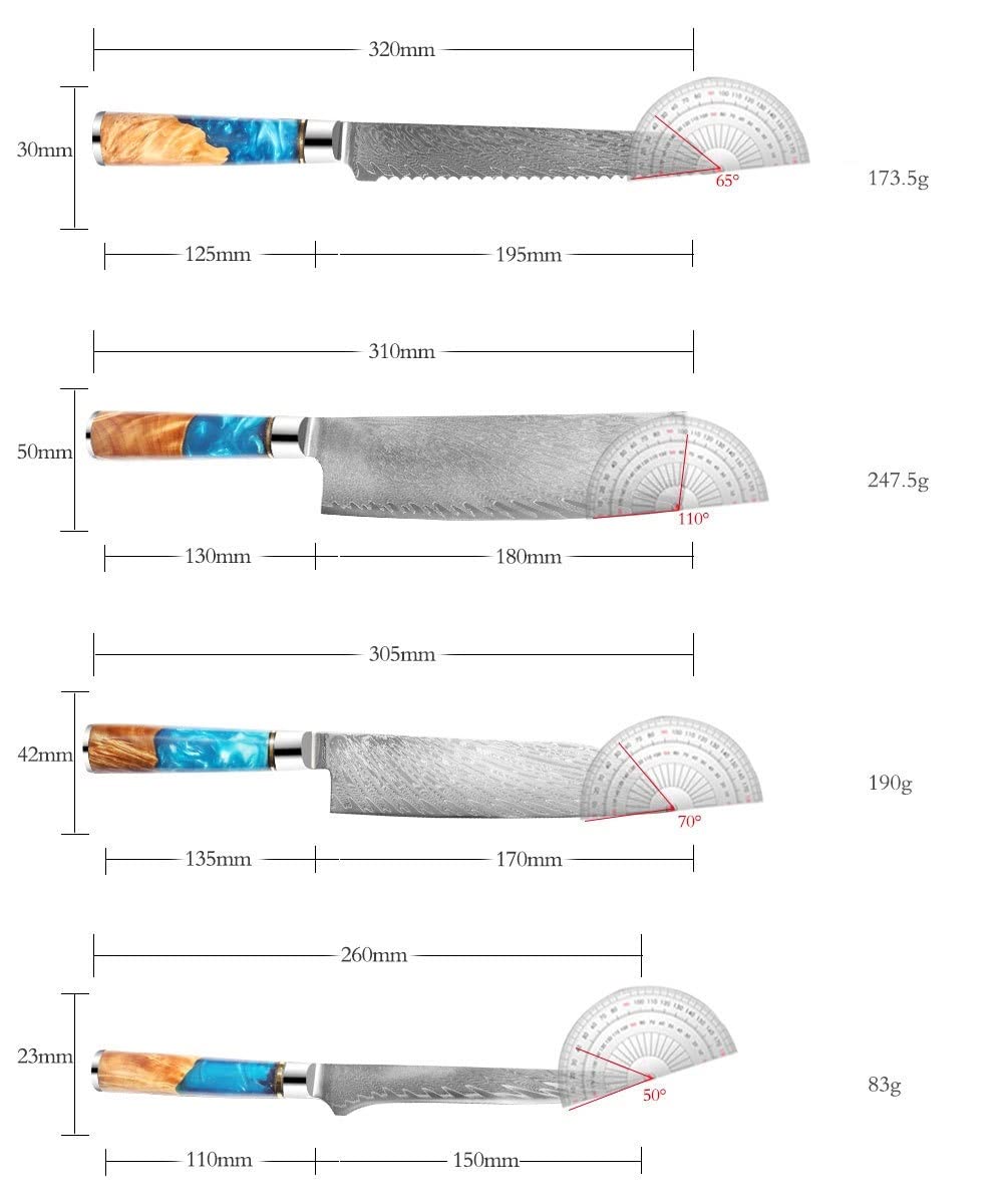 9-Piece 67-Layer Damascus Kitchen Knife Set