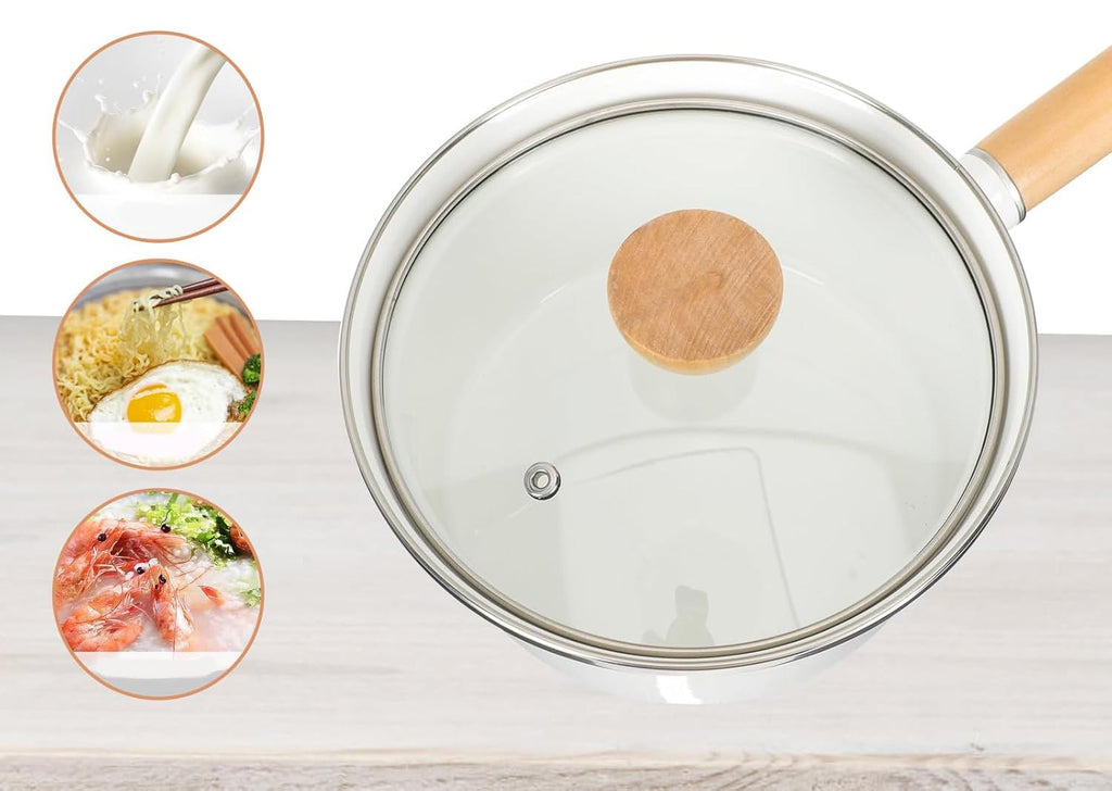 16cm Enamel Saucepan with Glass Lid