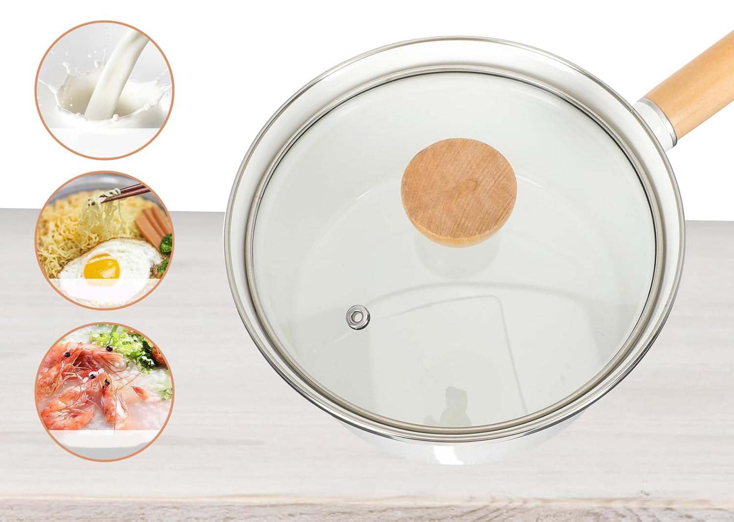 16cm Enamel Saucepan with Glass Lid