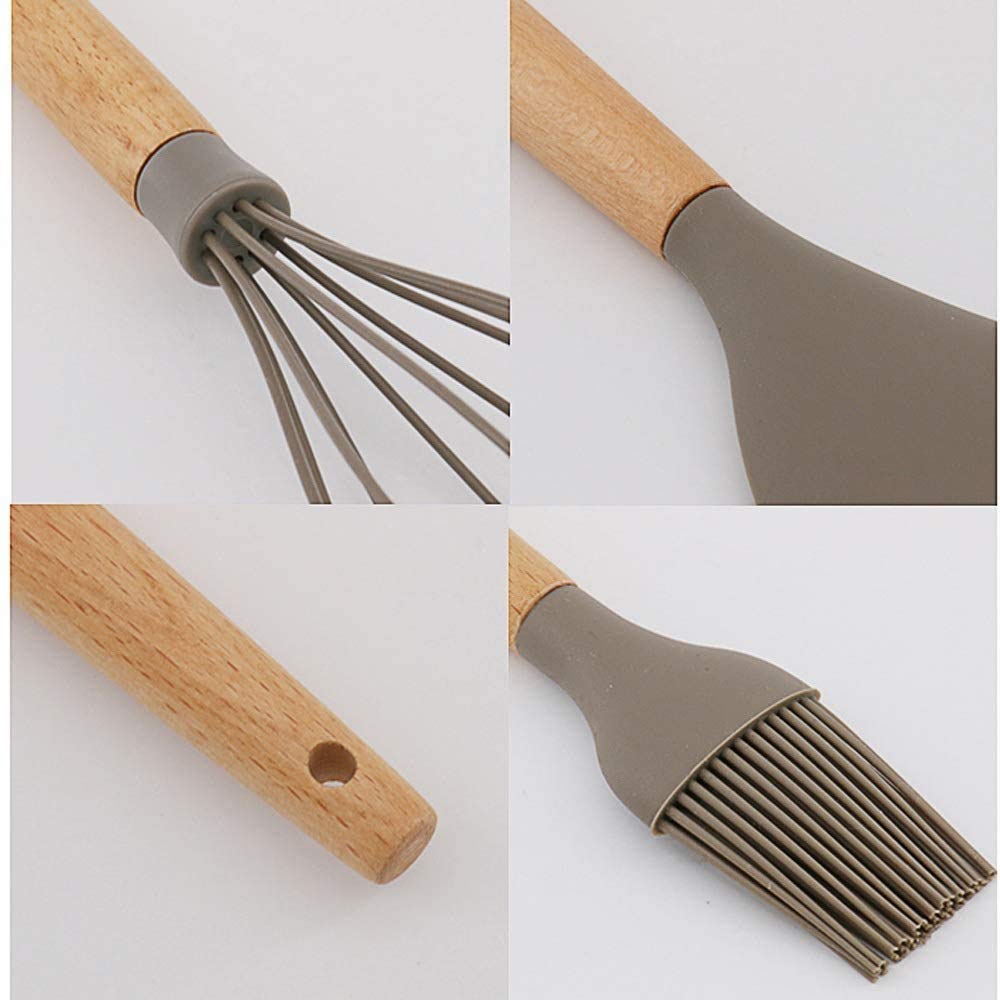 9-Piece Silicone Utensil Set with Wooden Handles