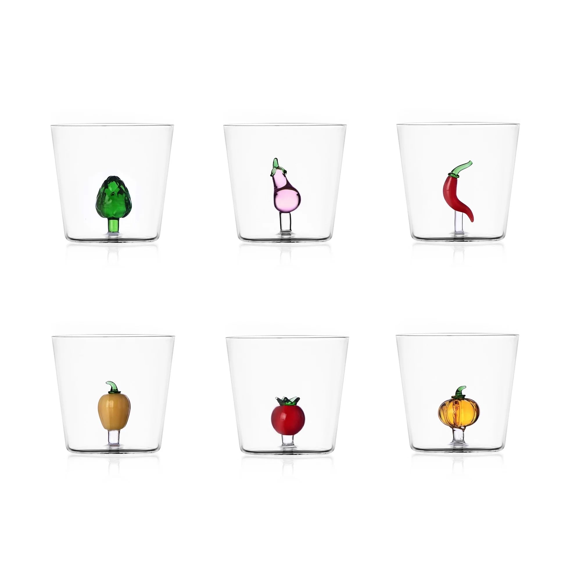 Six-Piece Vegetable-Design Borosilicate Tumbler Set