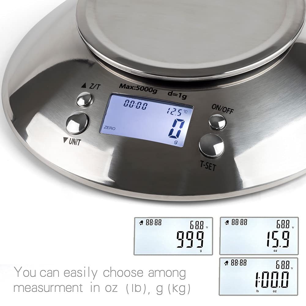 5kg Digital Scale with Bowl, Timer and Temperature Sensor