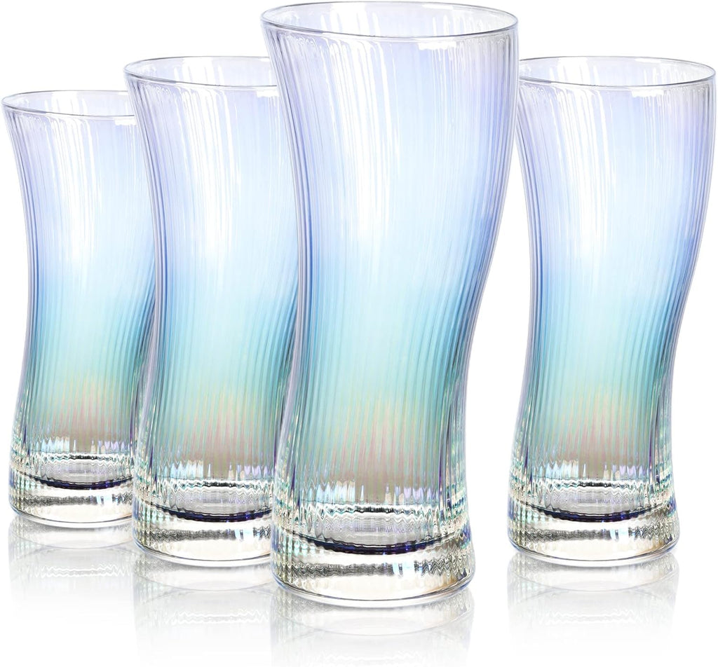 Four-Piece 13.5oz Ribbed Highball Glass Set