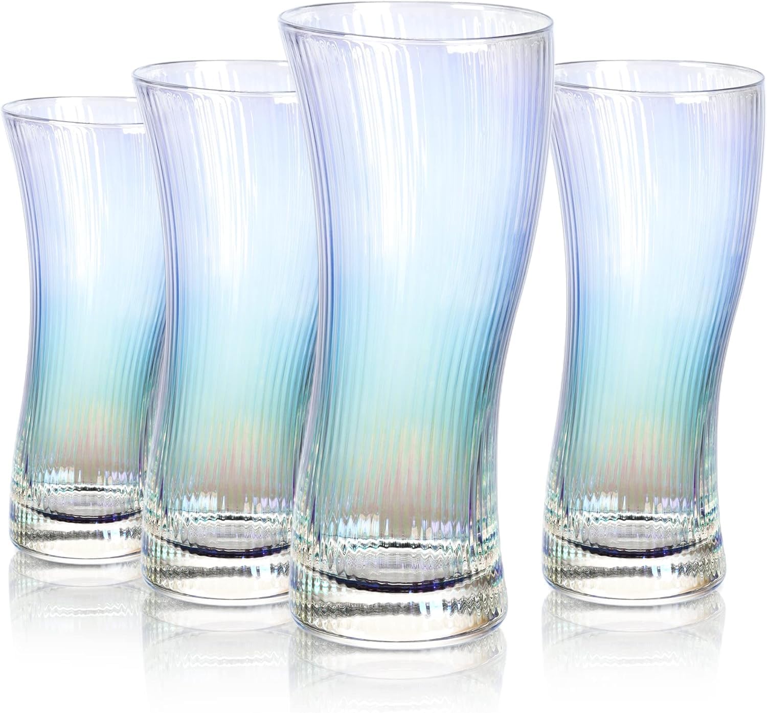 Four-Piece 13.5oz Ribbed Highball Glass Set