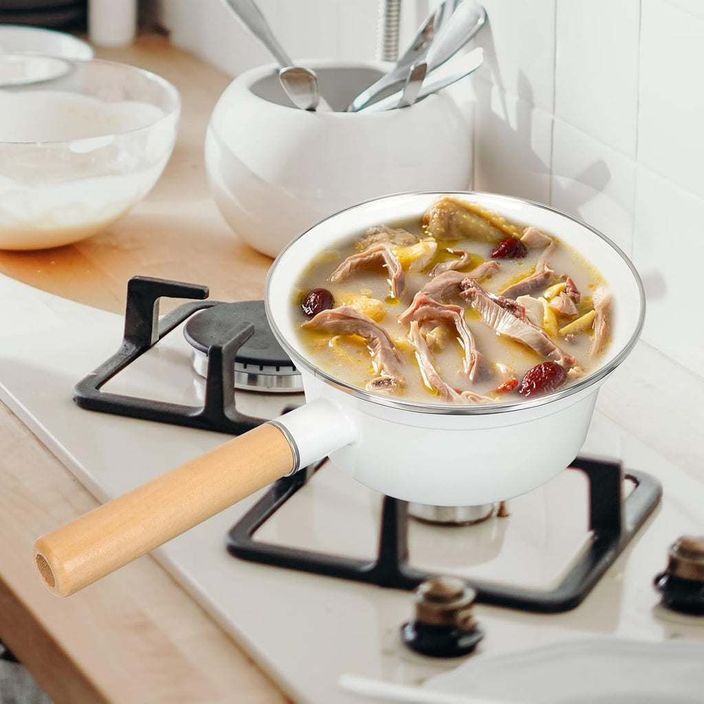 16cm Enamel Saucepan with Glass Lid