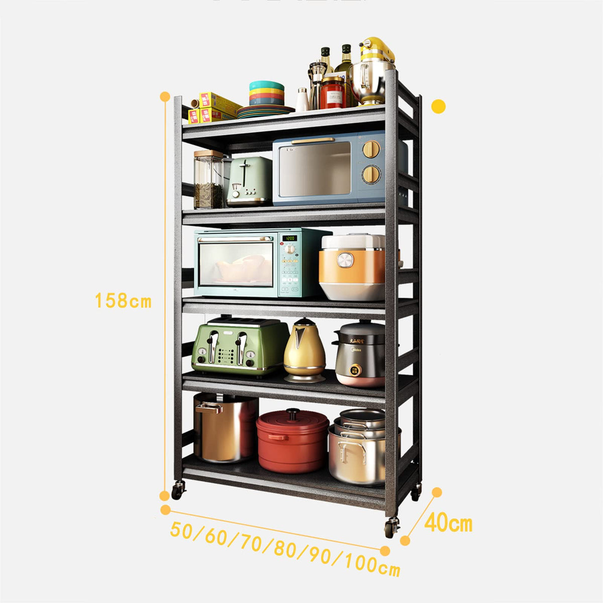 Five-Tier Rolling Microwave Storage Rack