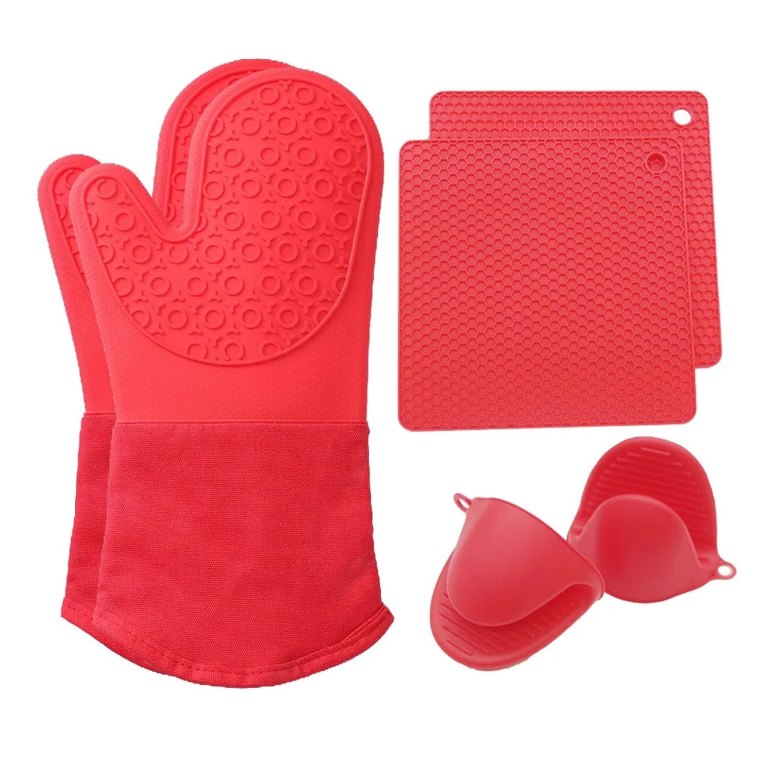Ribbed Silicone Oven Mitt Set