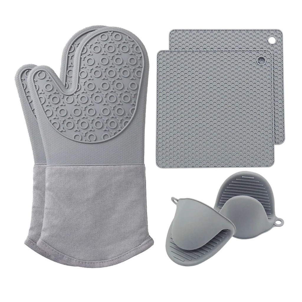 Ribbed Silicone Oven Mitt Set