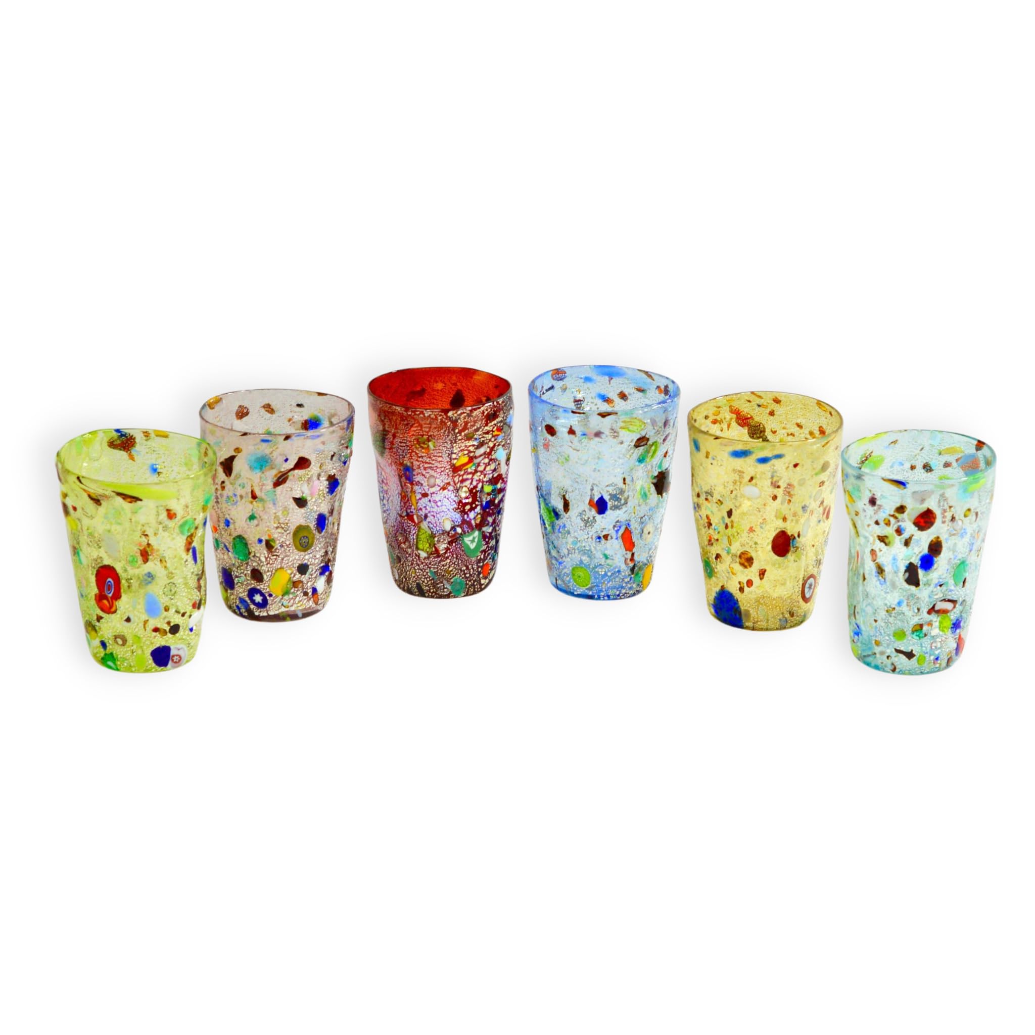 Six-Piece Hand-Blown Colored Glass Set