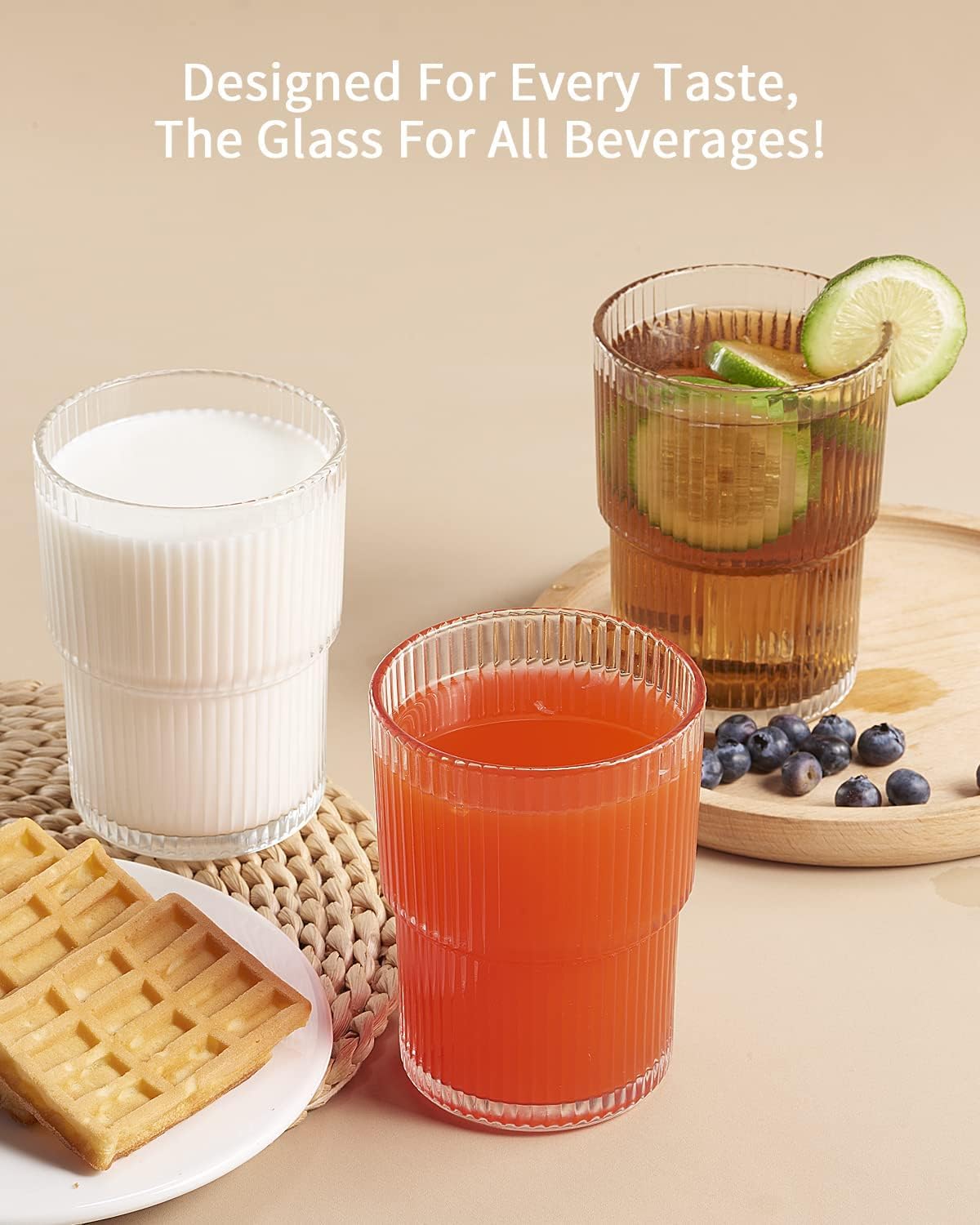 Six-Piece 15oz Fluted Drinking Glass Set