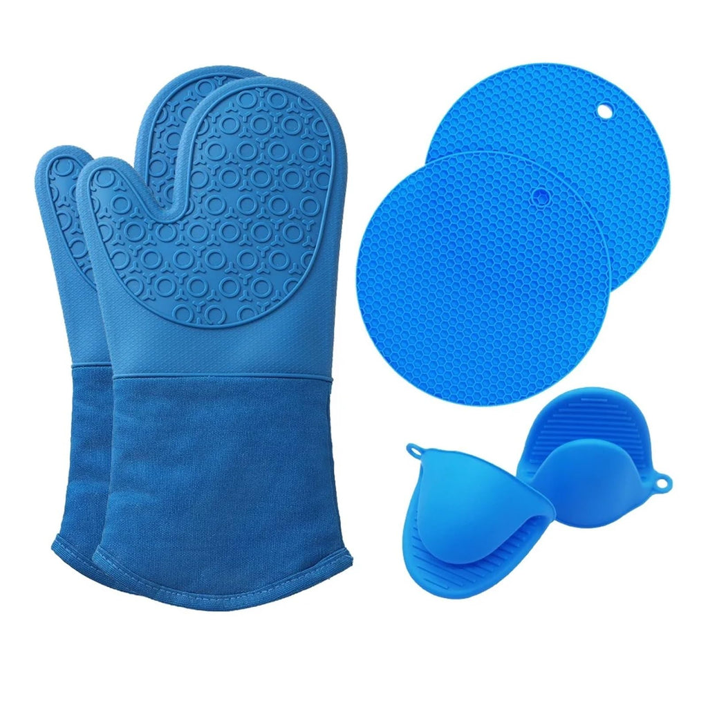 Ribbed Silicone Oven Mitt Set