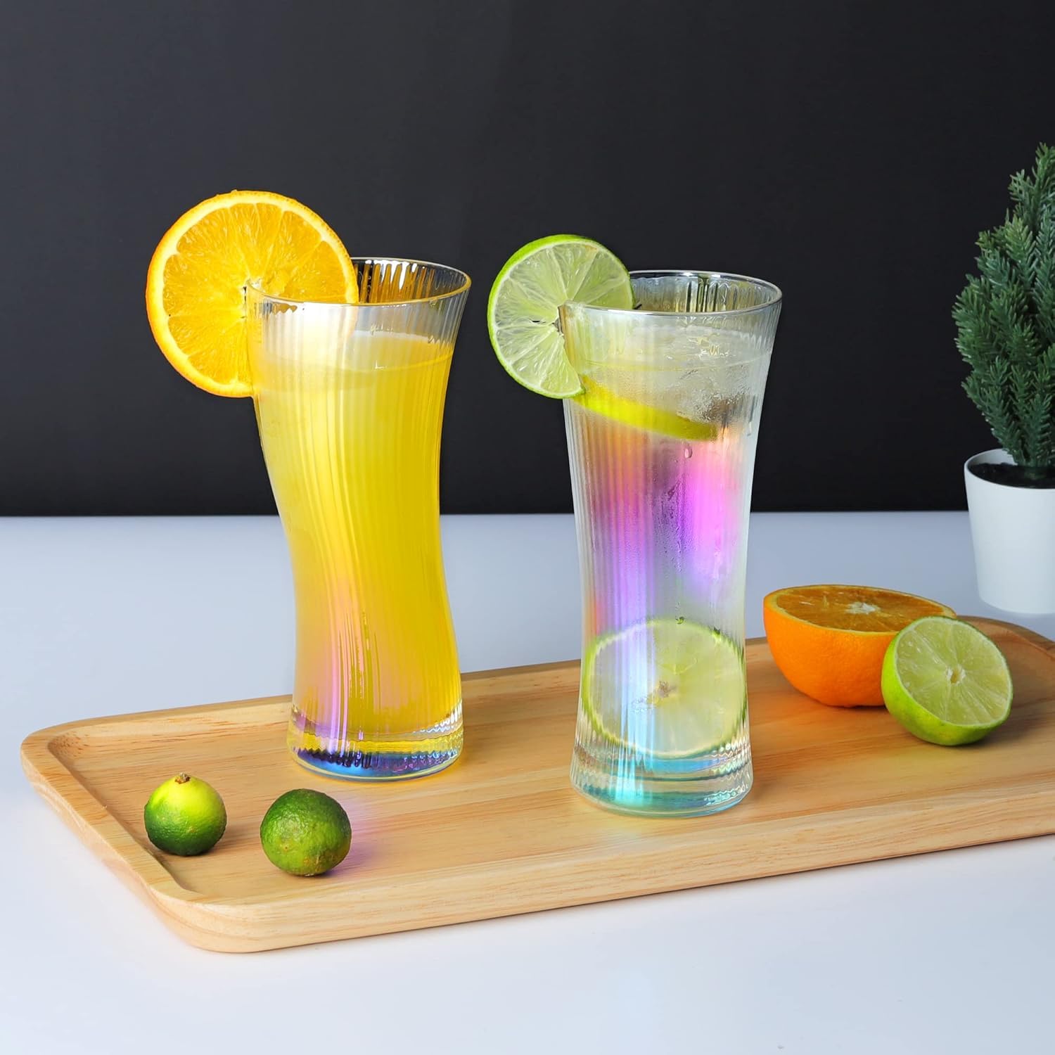 Four-Piece 13.5oz Ribbed Highball Glass Set
