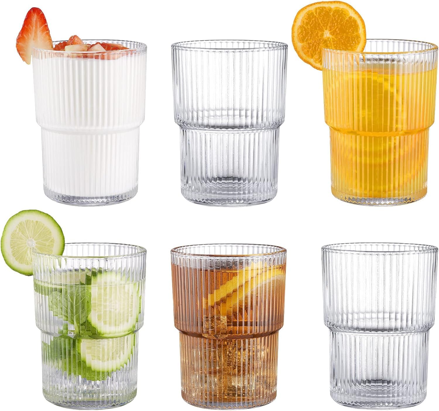 Six-Piece 15oz Fluted Drinking Glass Set