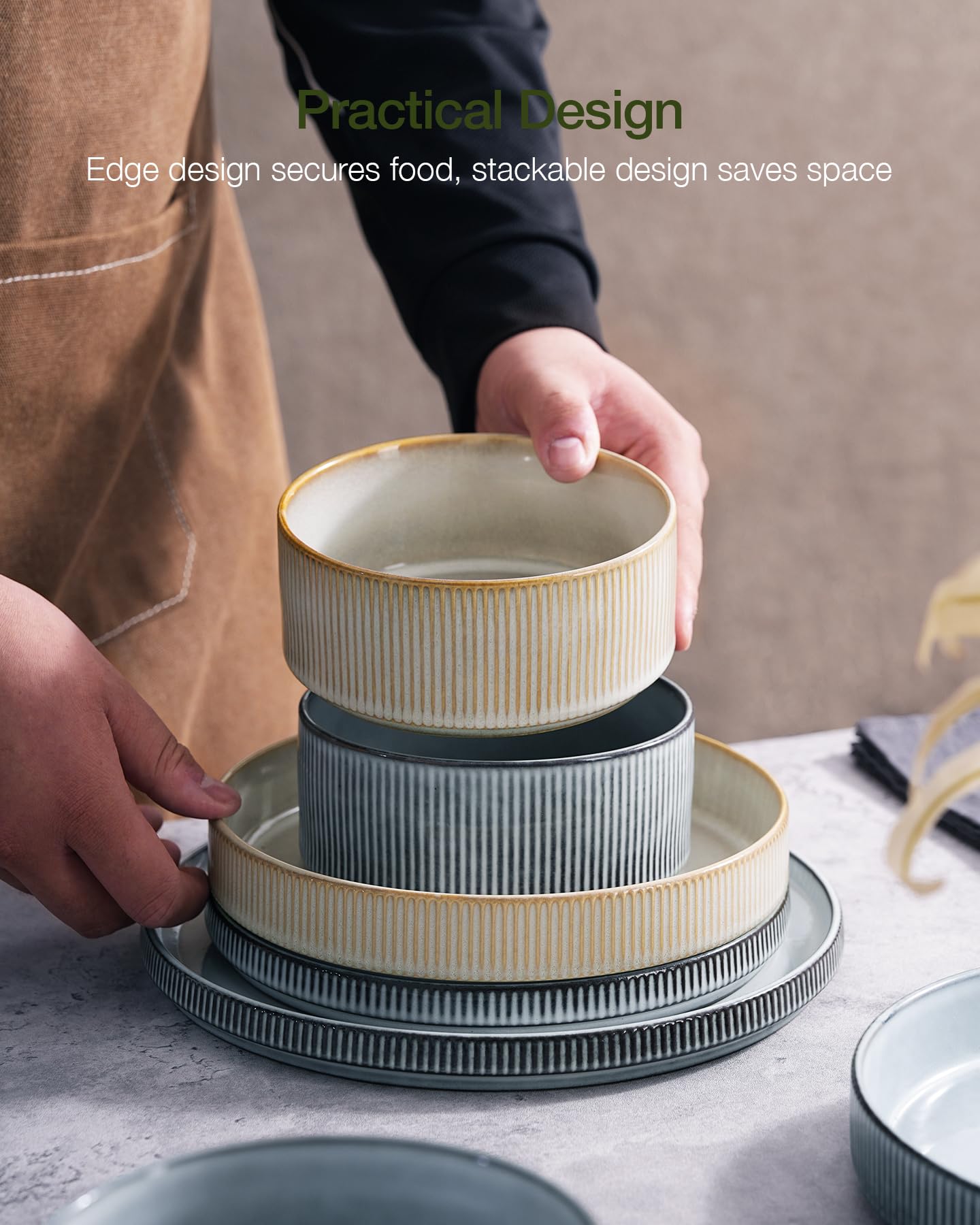 Ribbed Reactive-Glaze Stoneware Dinnerware Collection