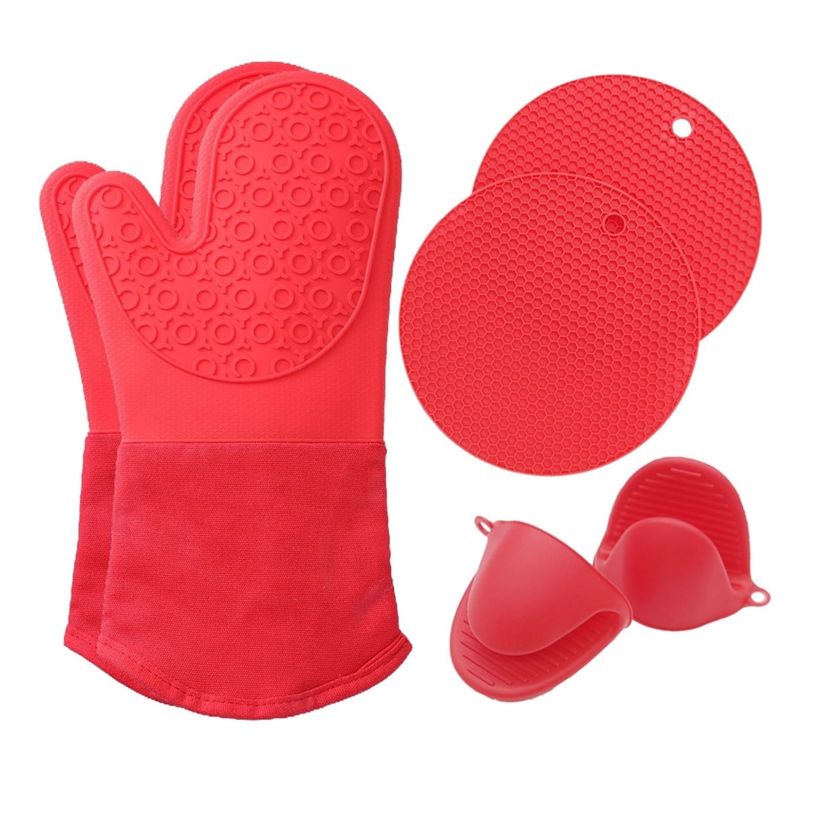 Ribbed Silicone Oven Mitt Set