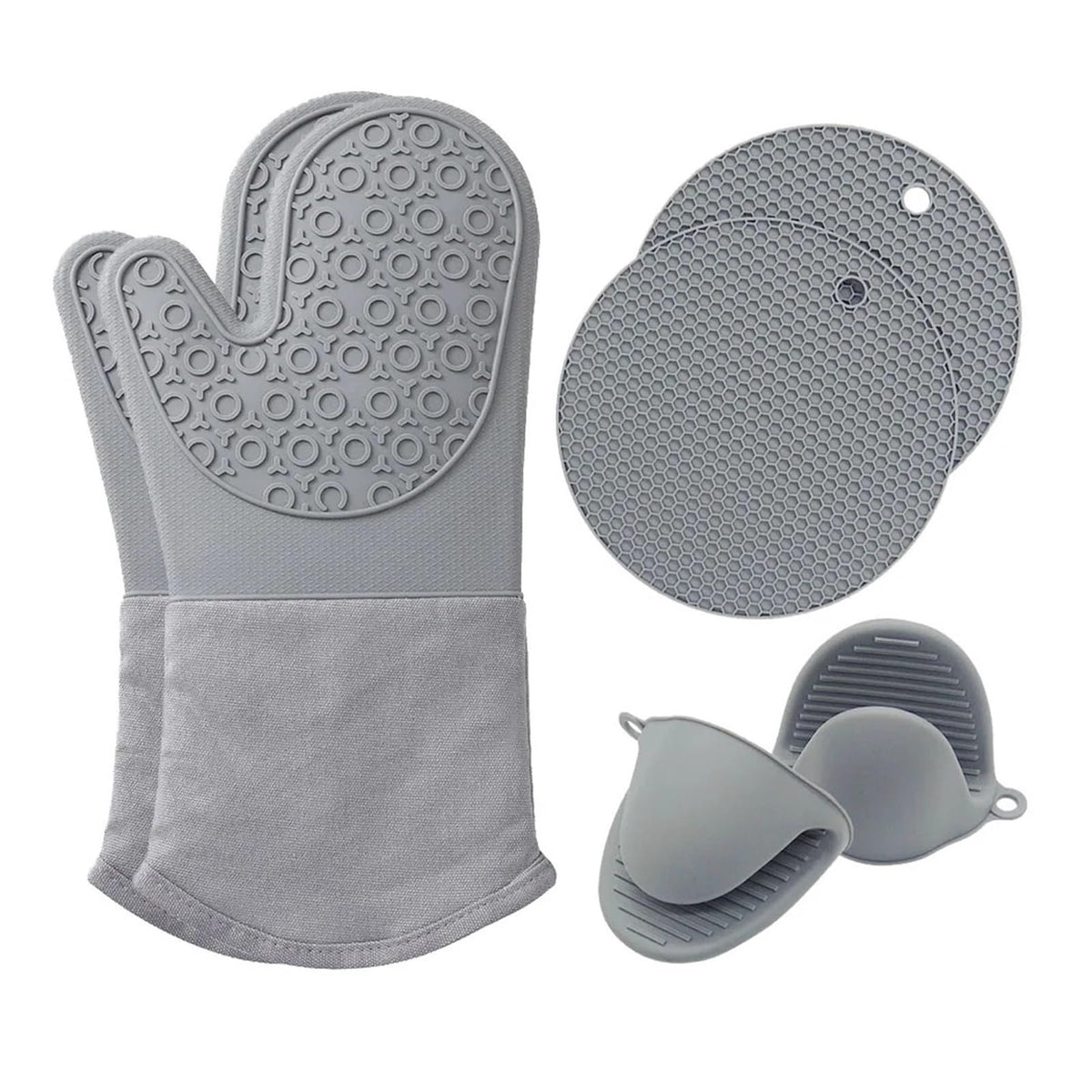 Ribbed Silicone Oven Mitt Set