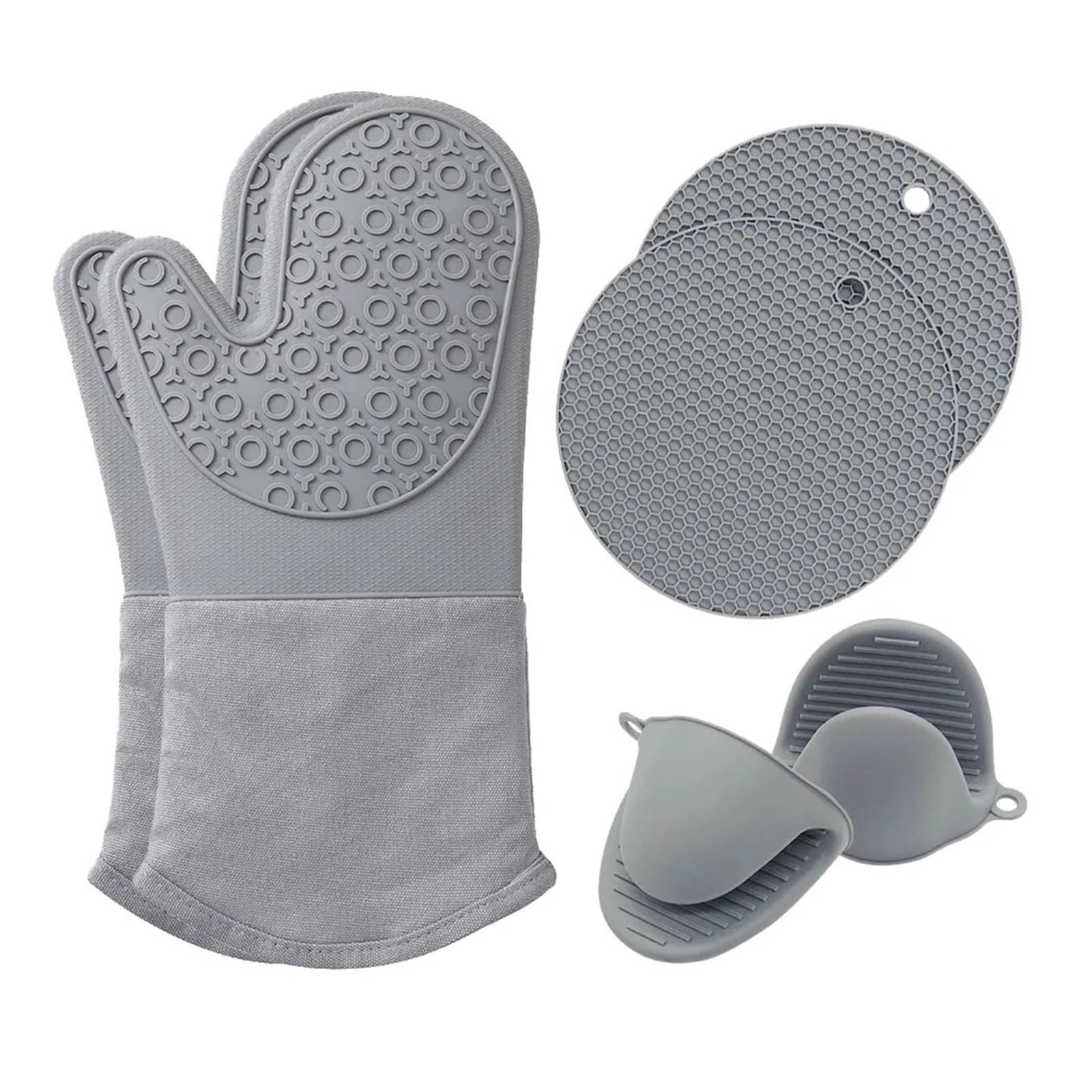 Ribbed Silicone Oven Mitt Set