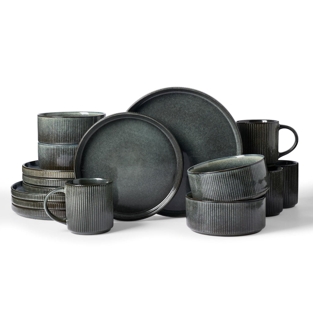 Ribbed Reactive-Glaze Stoneware Dinnerware Collection