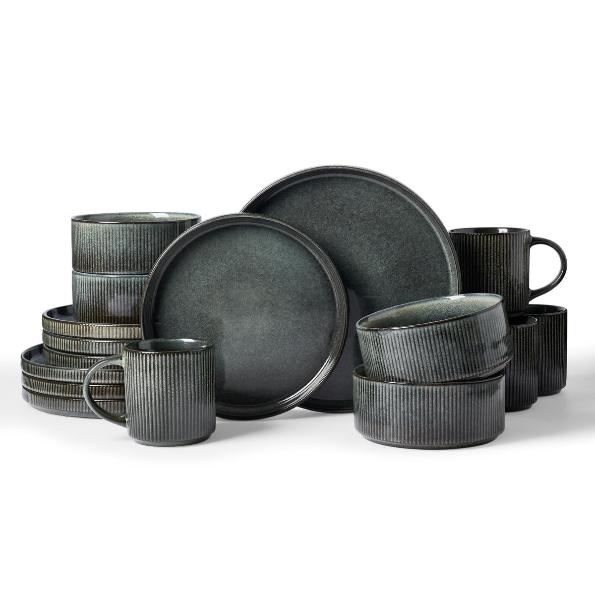 Ribbed Reactive-Glaze Stoneware Dinnerware Collection