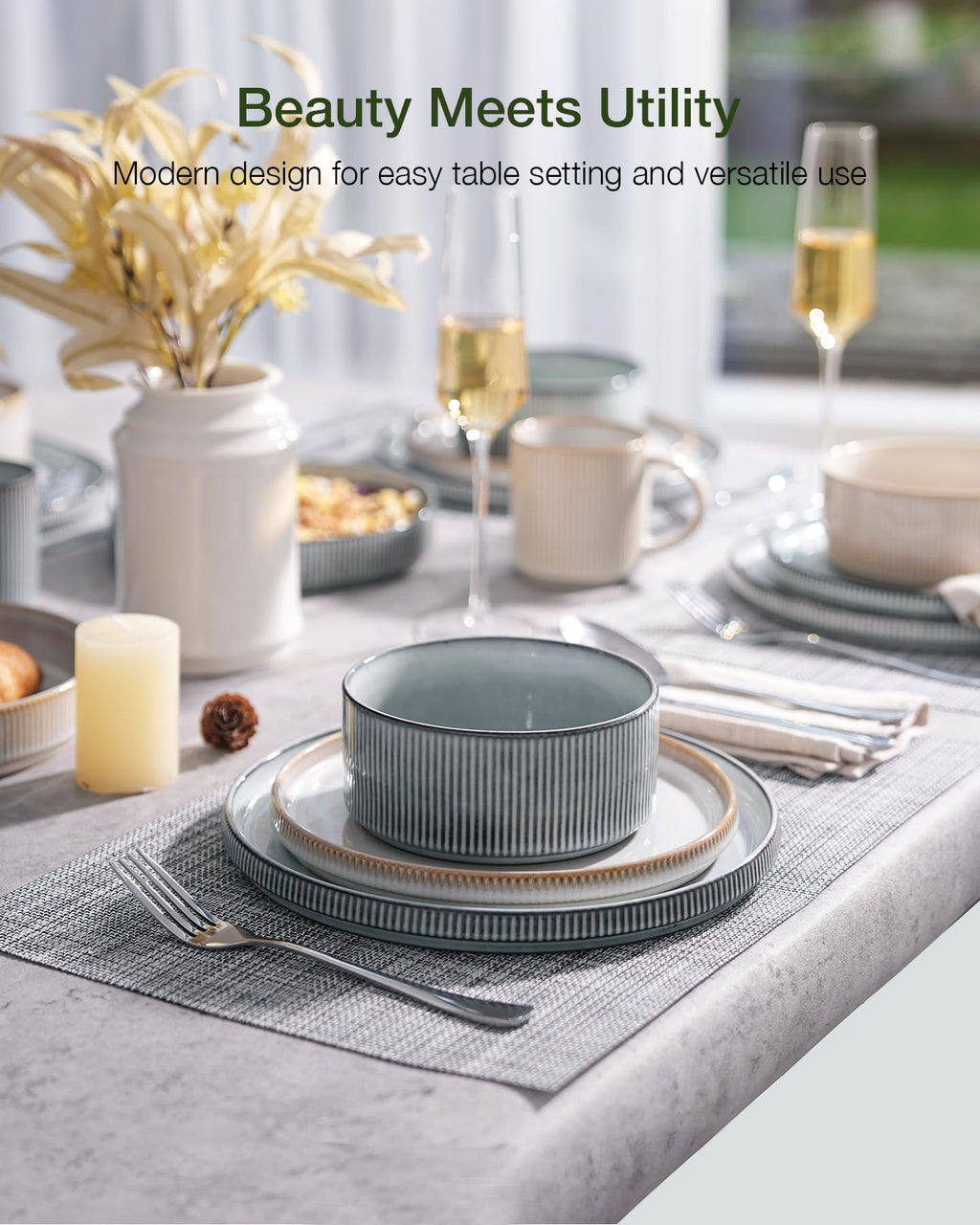 Ribbed Reactive-Glaze Stoneware Dinnerware Collection