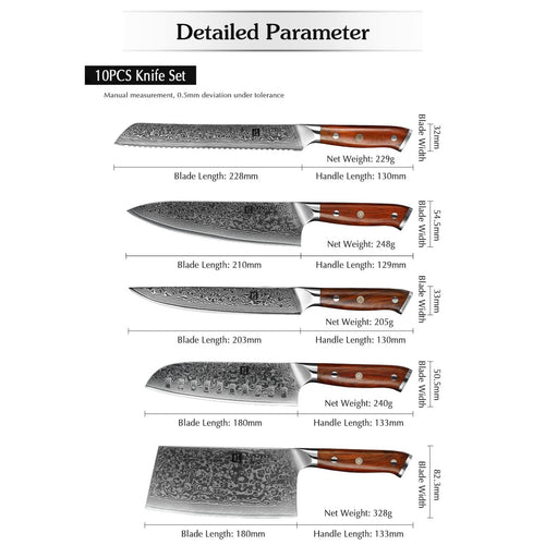 10-Piece 67-Layer Damascus Kitchen Knife Set