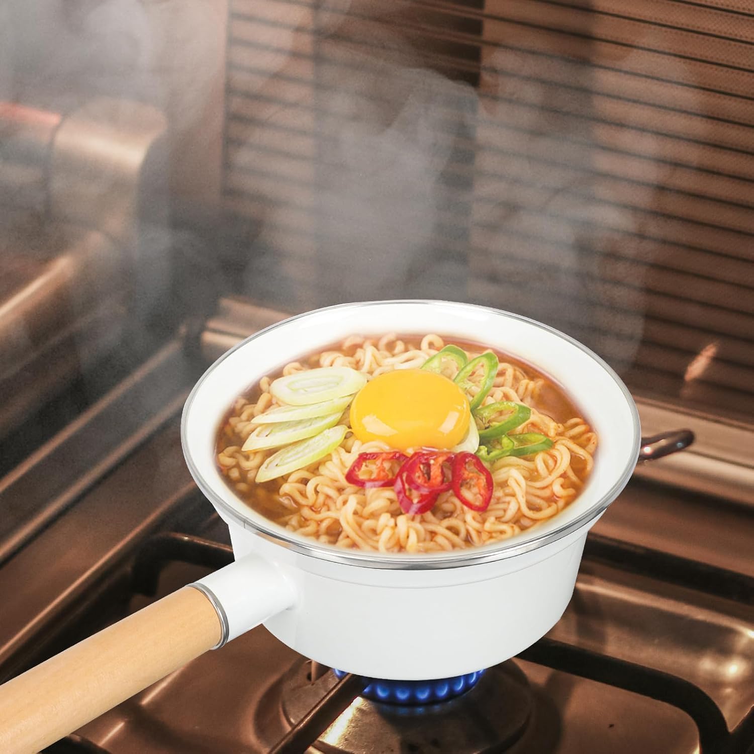 16cm Enamel Saucepan with Glass Lid
