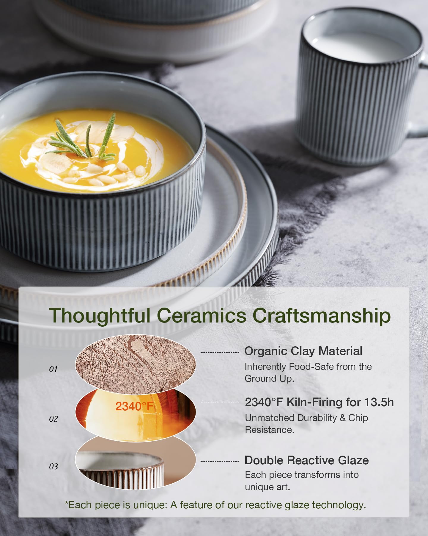 Ribbed Reactive-Glaze Stoneware Dinnerware Collection