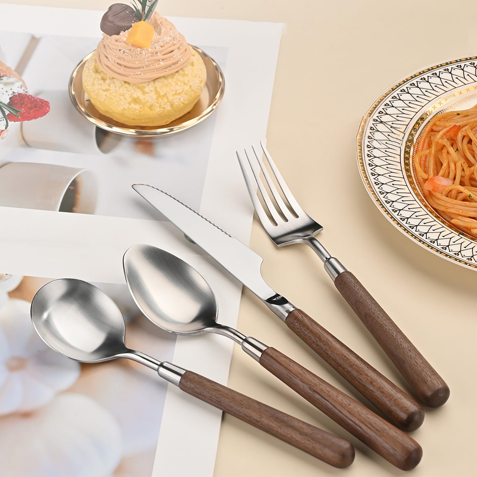 Wood-Handle Stainless Steel Flatware Collection