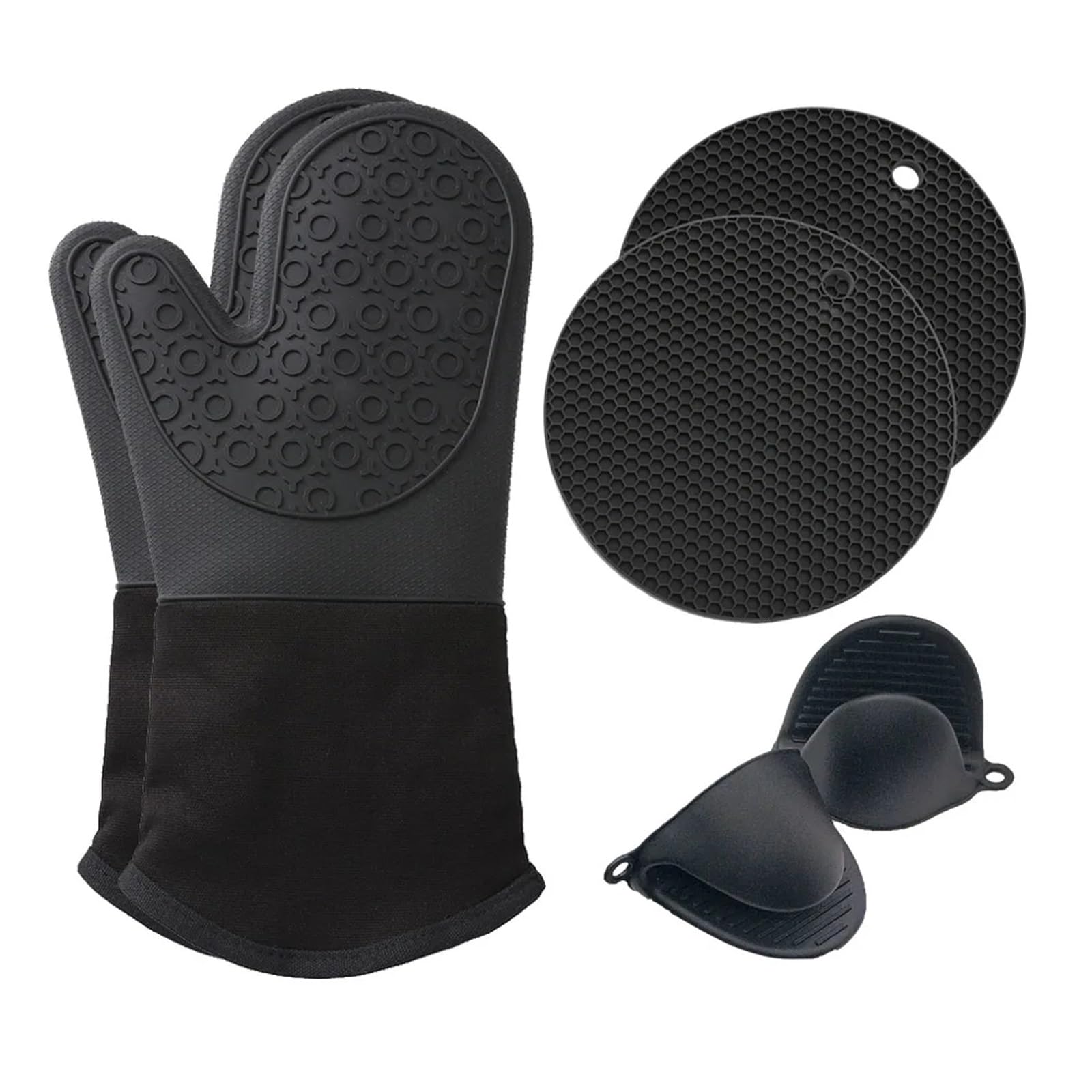 Ribbed Silicone Oven Mitt Set