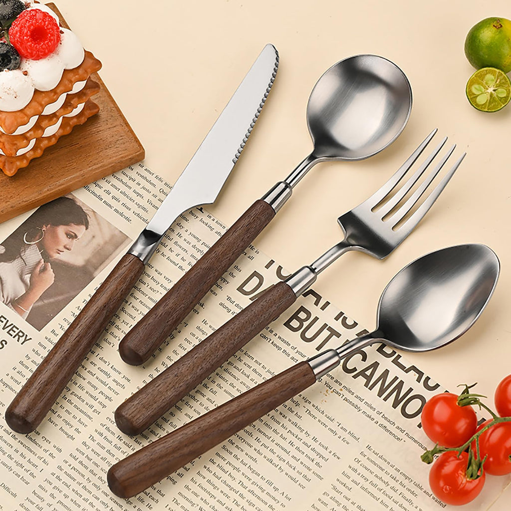 Wood-Handle Stainless Steel Flatware Collection