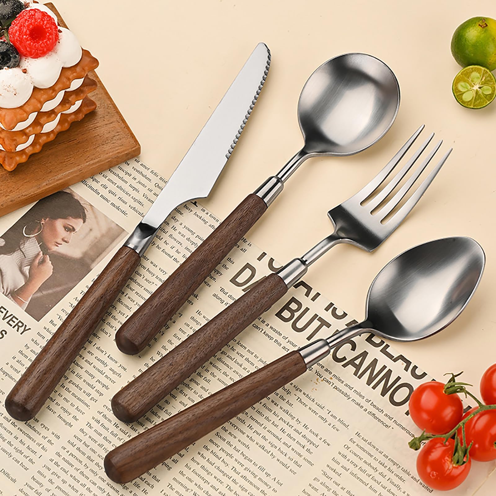 Wood-Handle Stainless Steel Flatware Collection