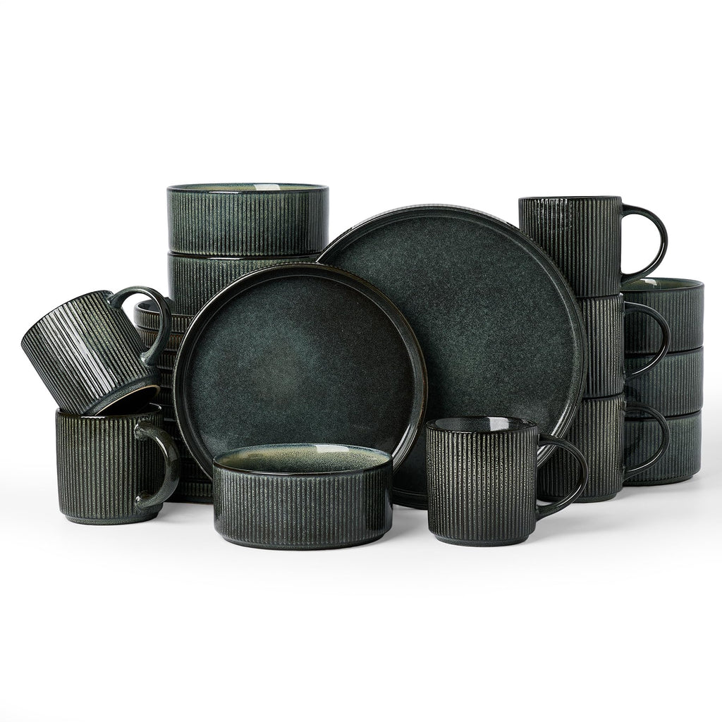 Ribbed Reactive-Glaze Stoneware Dinnerware Collection