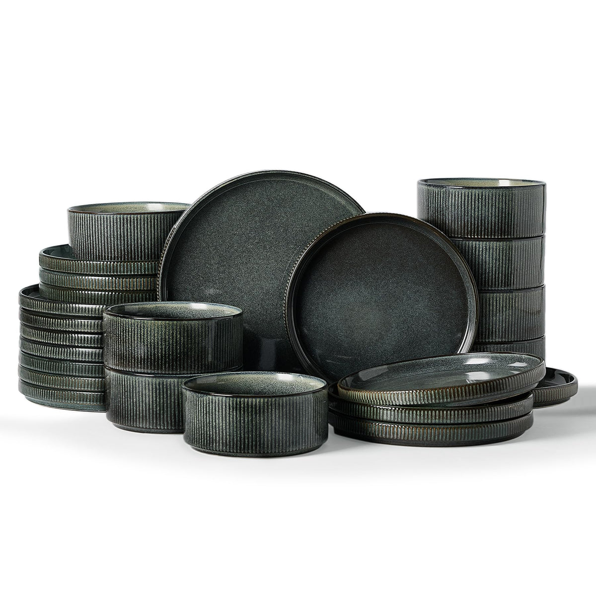 Ribbed Reactive-Glaze Stoneware Dinnerware Collection