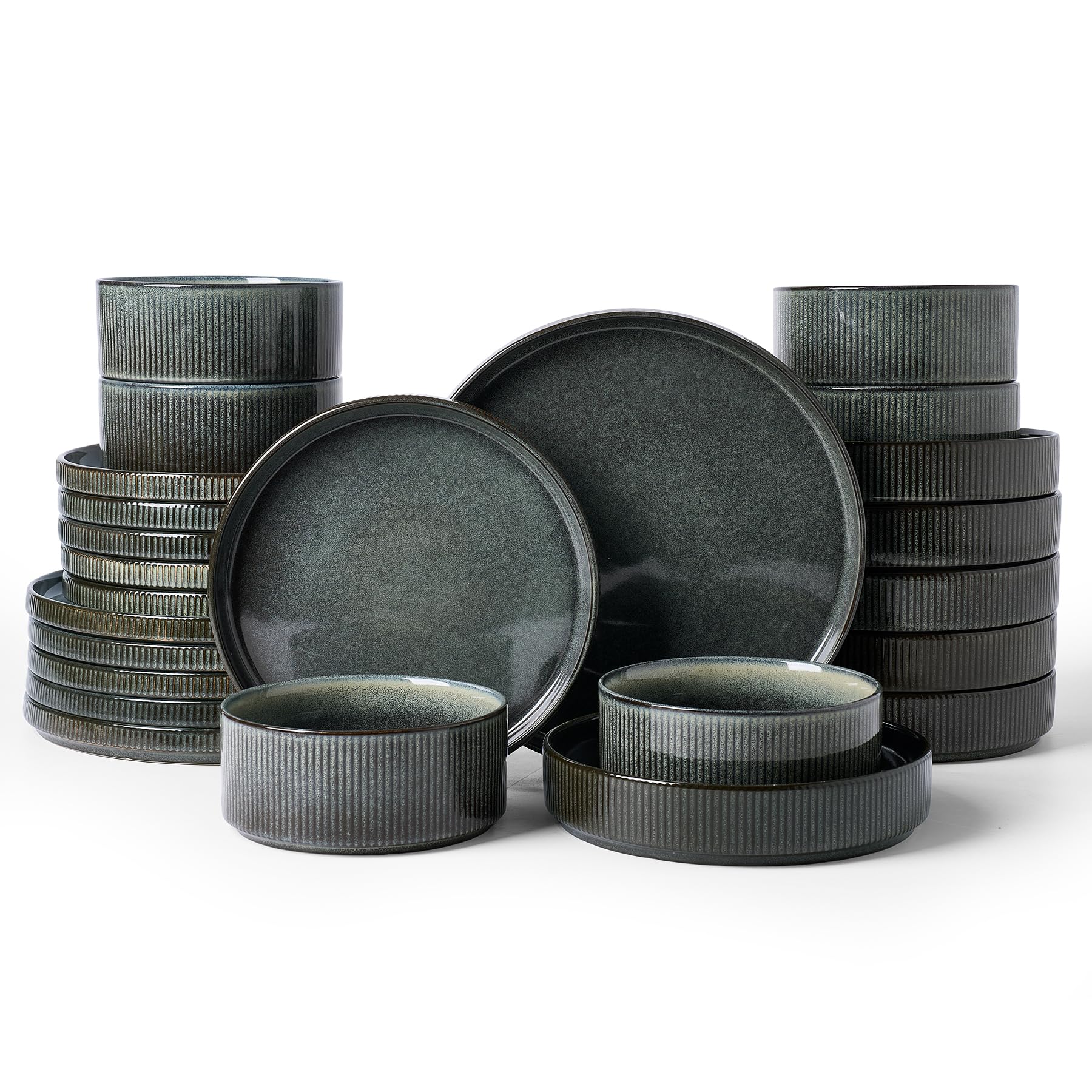Ribbed Reactive-Glaze Stoneware Dinnerware Collection