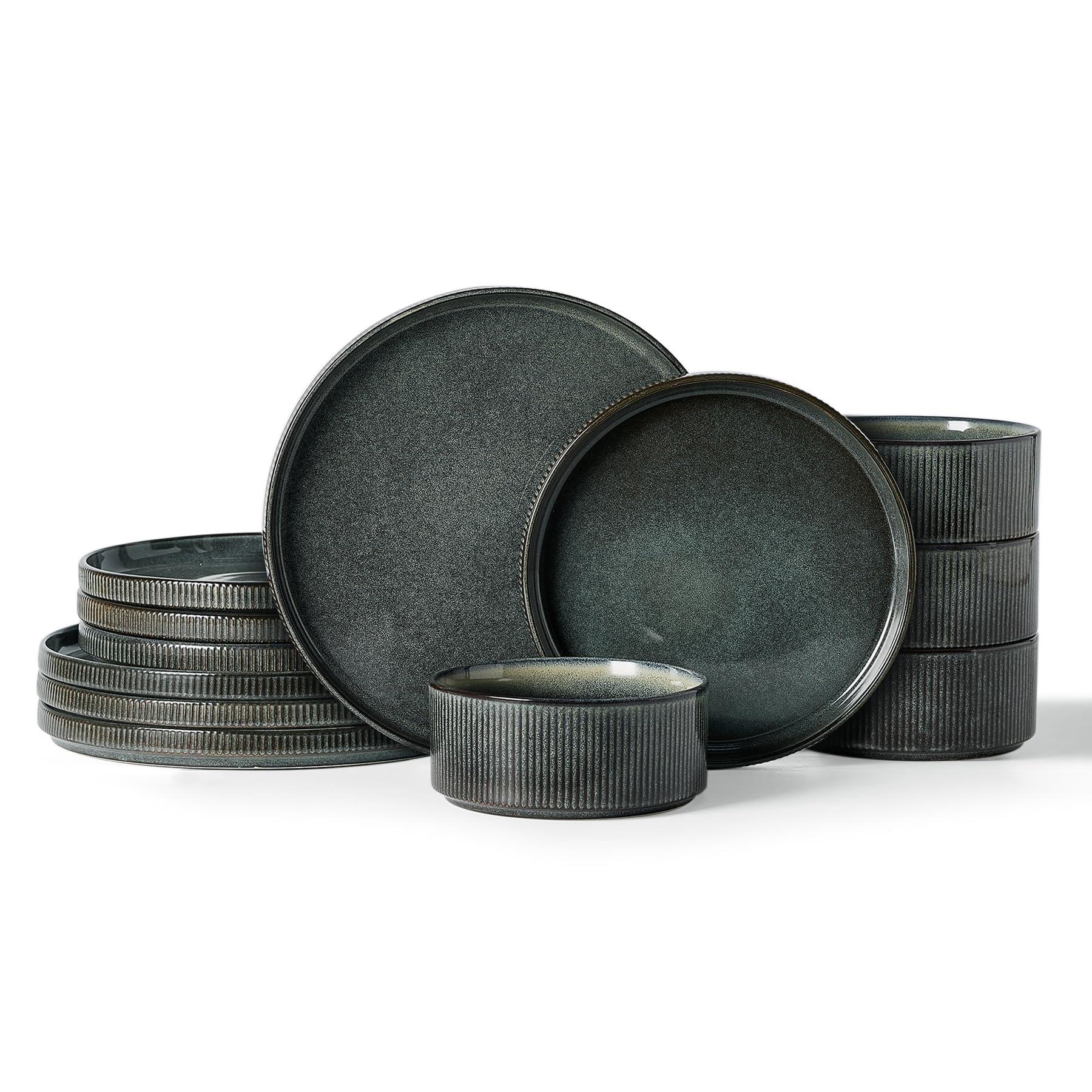 Ribbed Reactive-Glaze Stoneware Dinnerware Collection