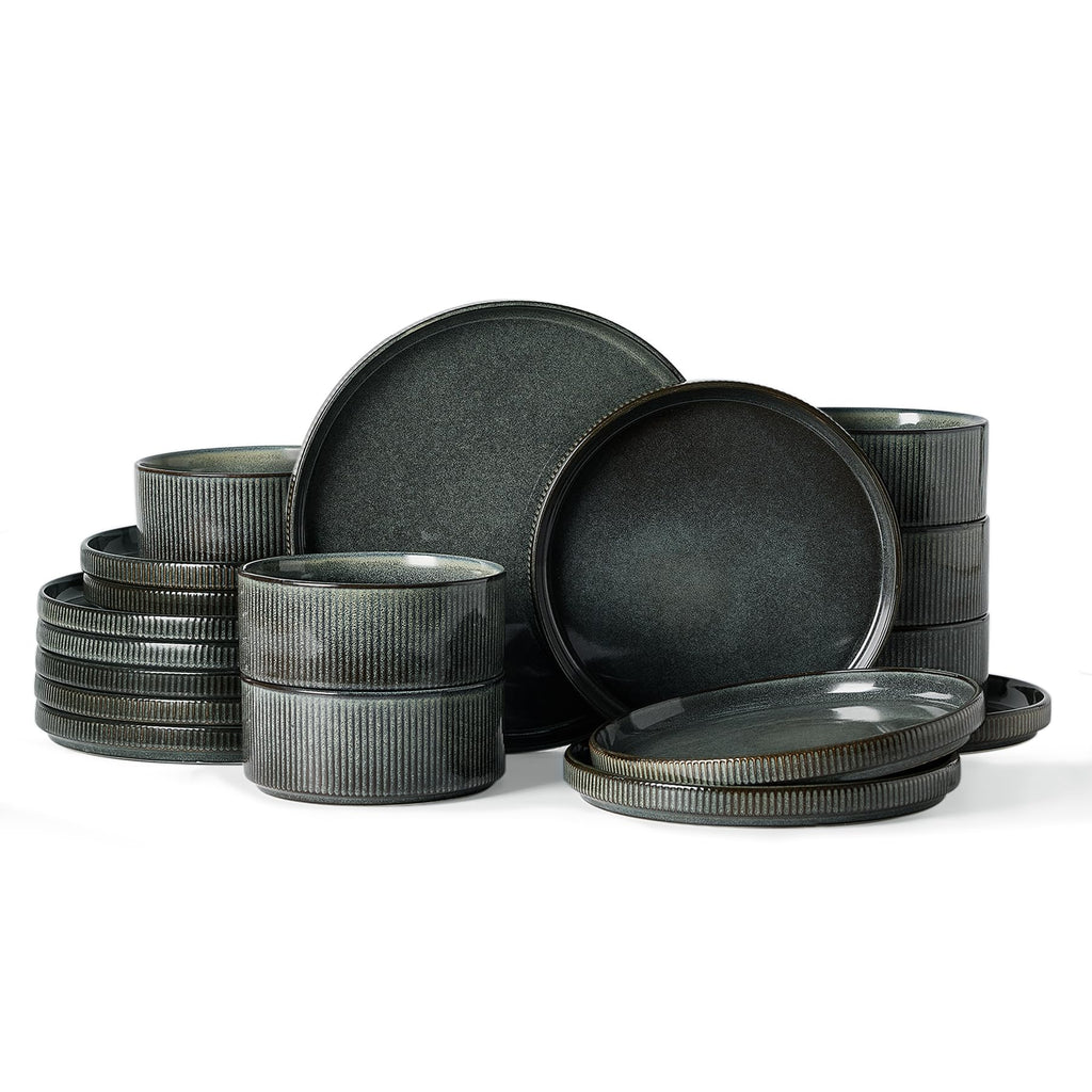 Ribbed Reactive-Glaze Stoneware Dinnerware Collection