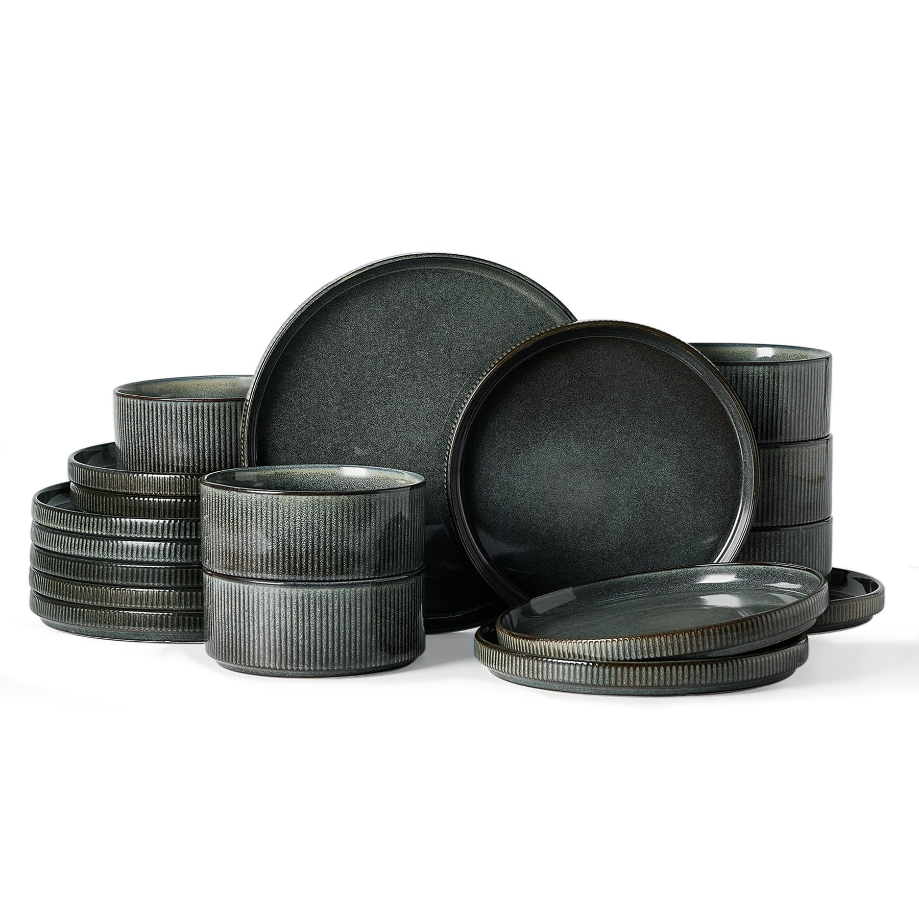 Ribbed Reactive-Glaze Stoneware Dinnerware Collection
