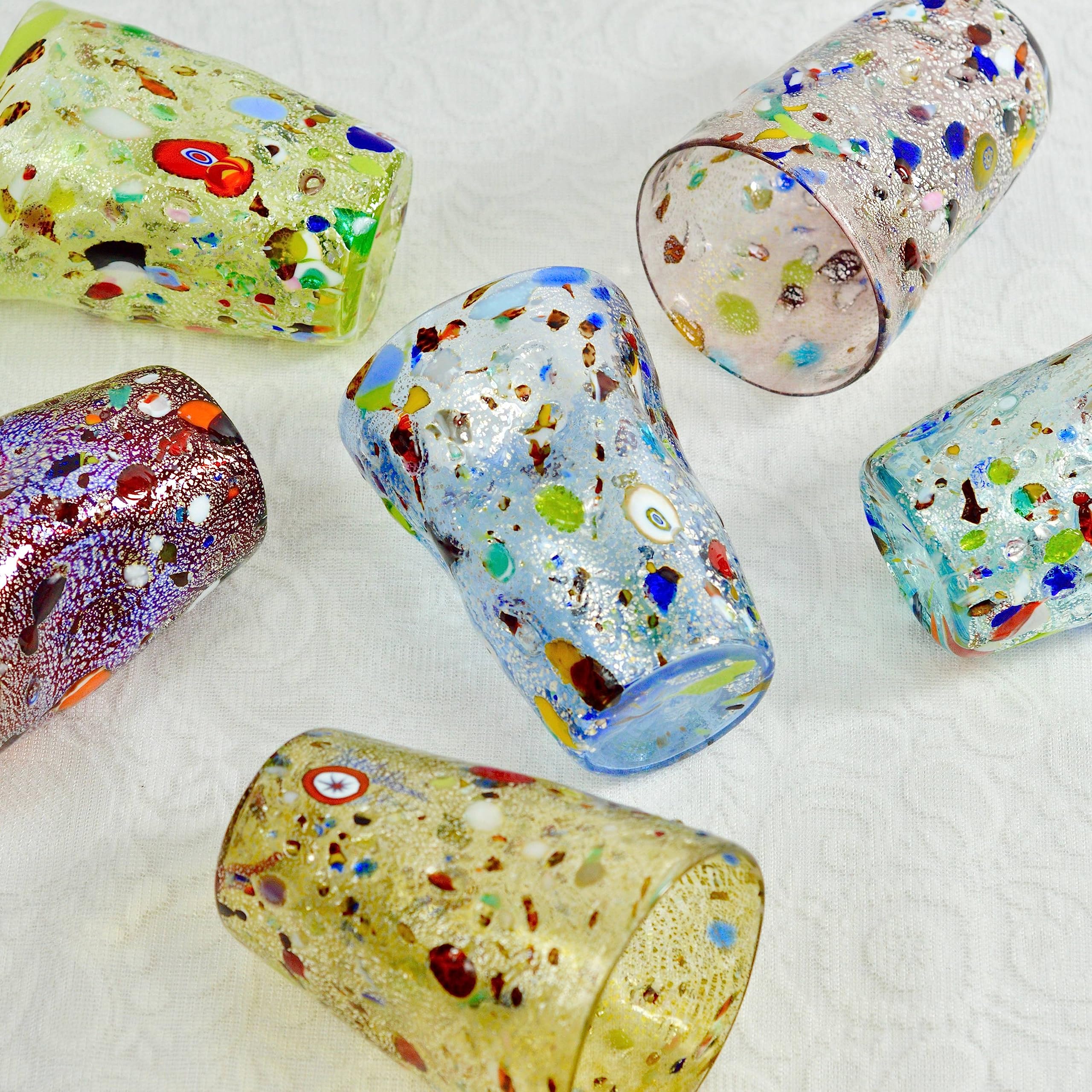 Six-Piece Hand-Blown Colored Glass Set