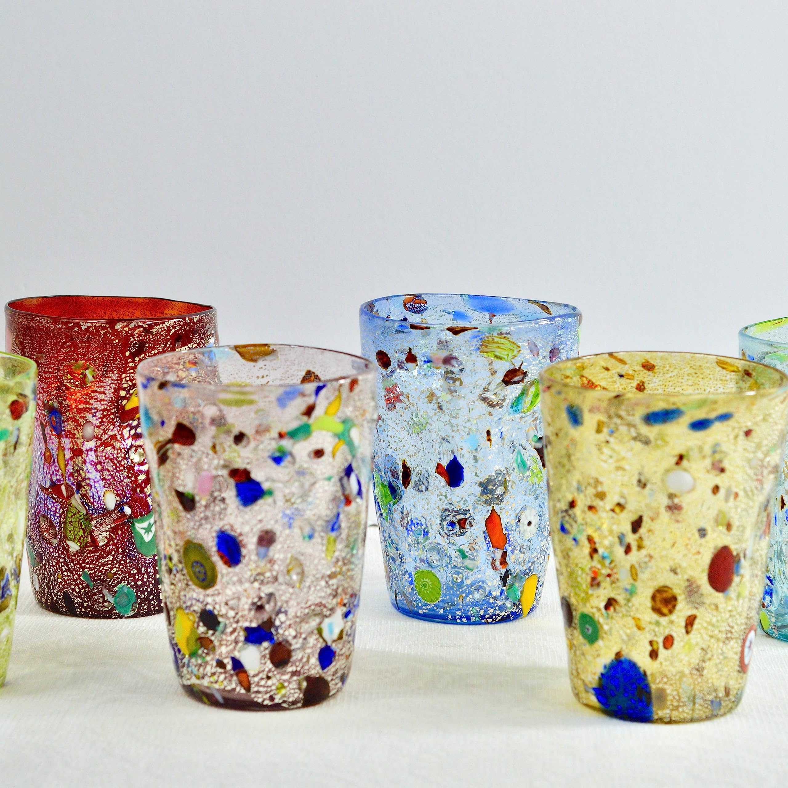 Six-Piece Hand-Blown Colored Glass Set