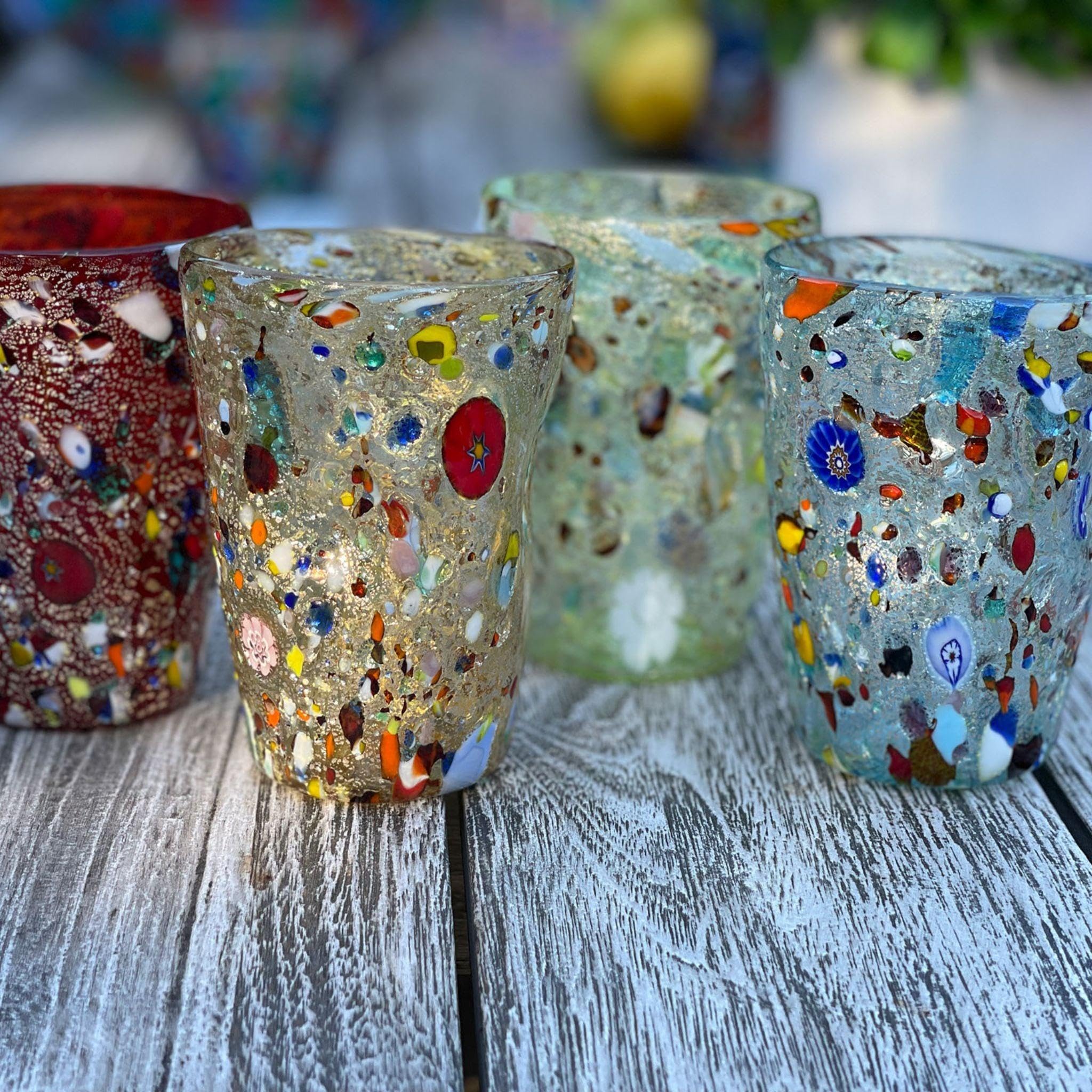 Six-Piece Hand-Blown Colored Glass Set