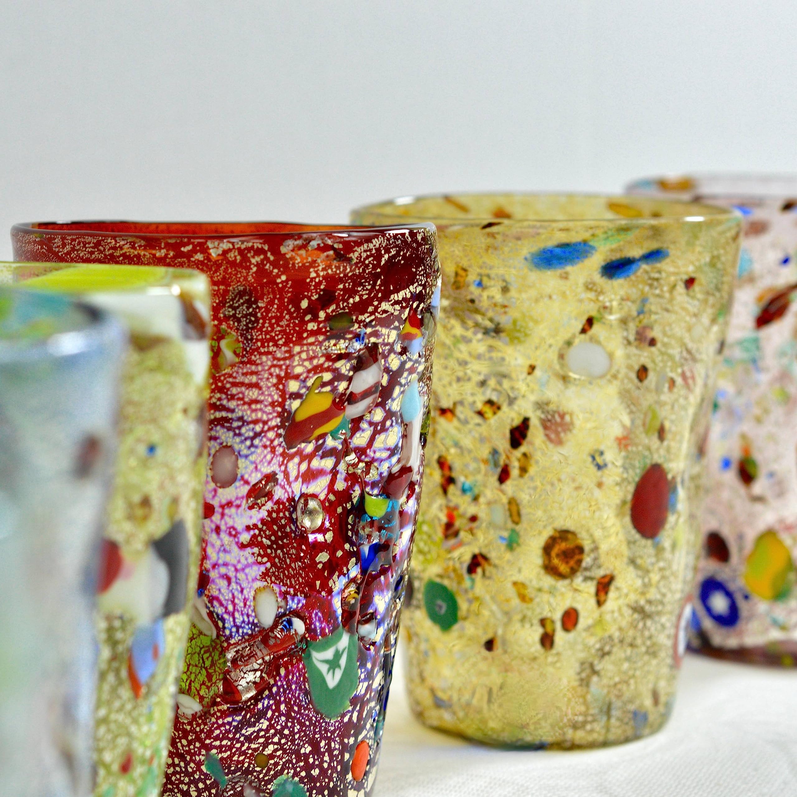 Six-Piece Hand-Blown Colored Glass Set