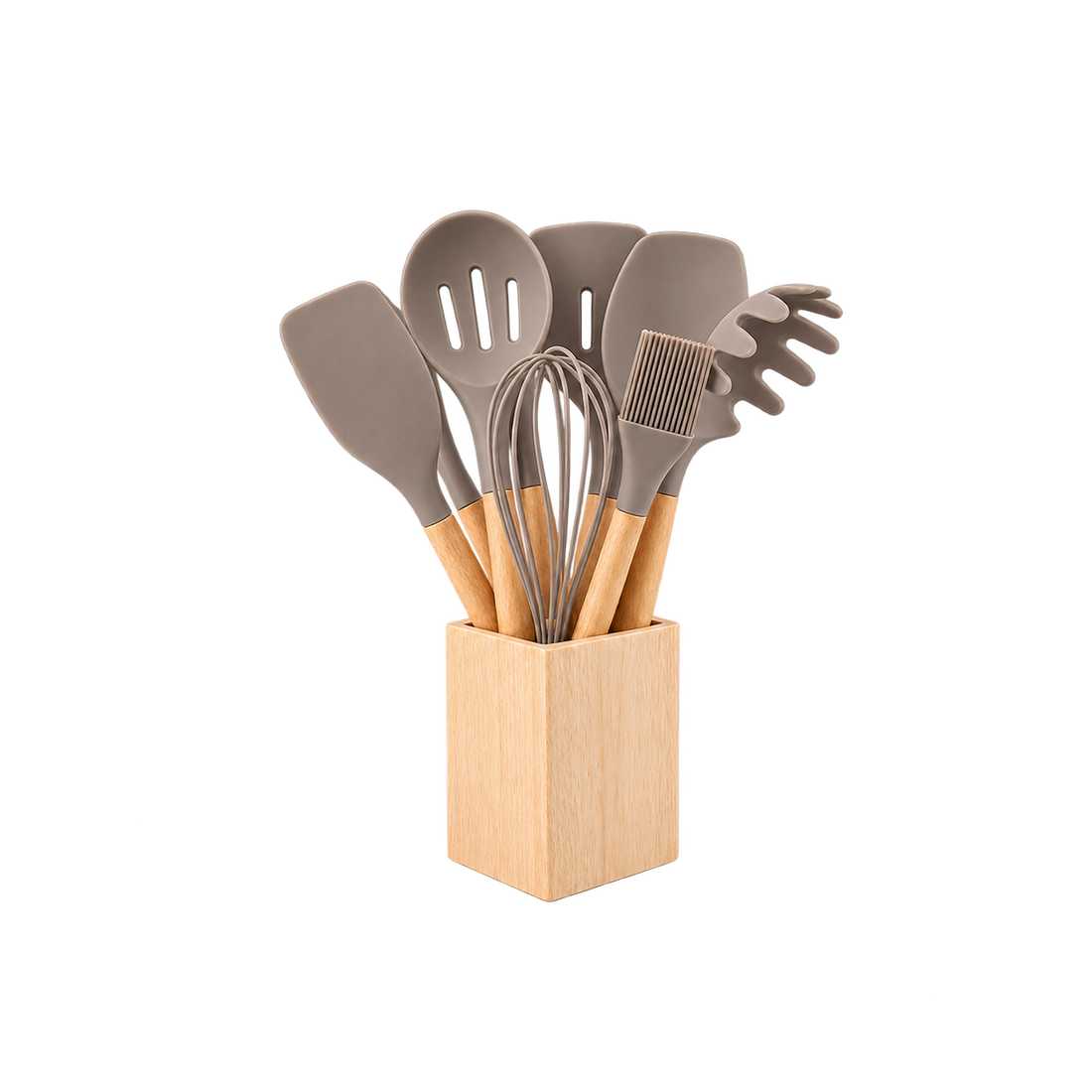 9-Piece Silicone Utensil Set with Wooden Handles